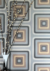 Retro Square Geometric wallpaper - Grey + Tan