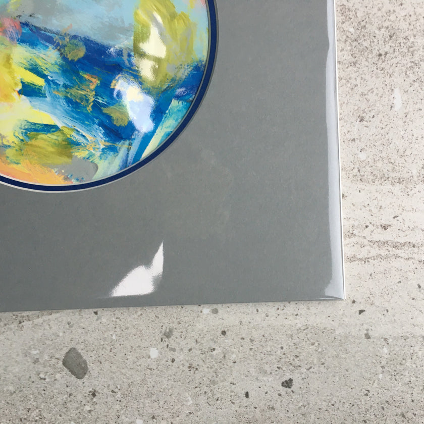 Expressive Abstract Circular Print Blue + Grey Mount