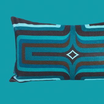 Retro Geometric Velvet Cushion - Teal