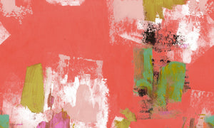 Abstract Painterly Wallpaper- Bright Coral & Green