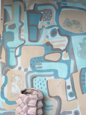 Cubist Jigsaw Wallpaper - Turquoise + Sand