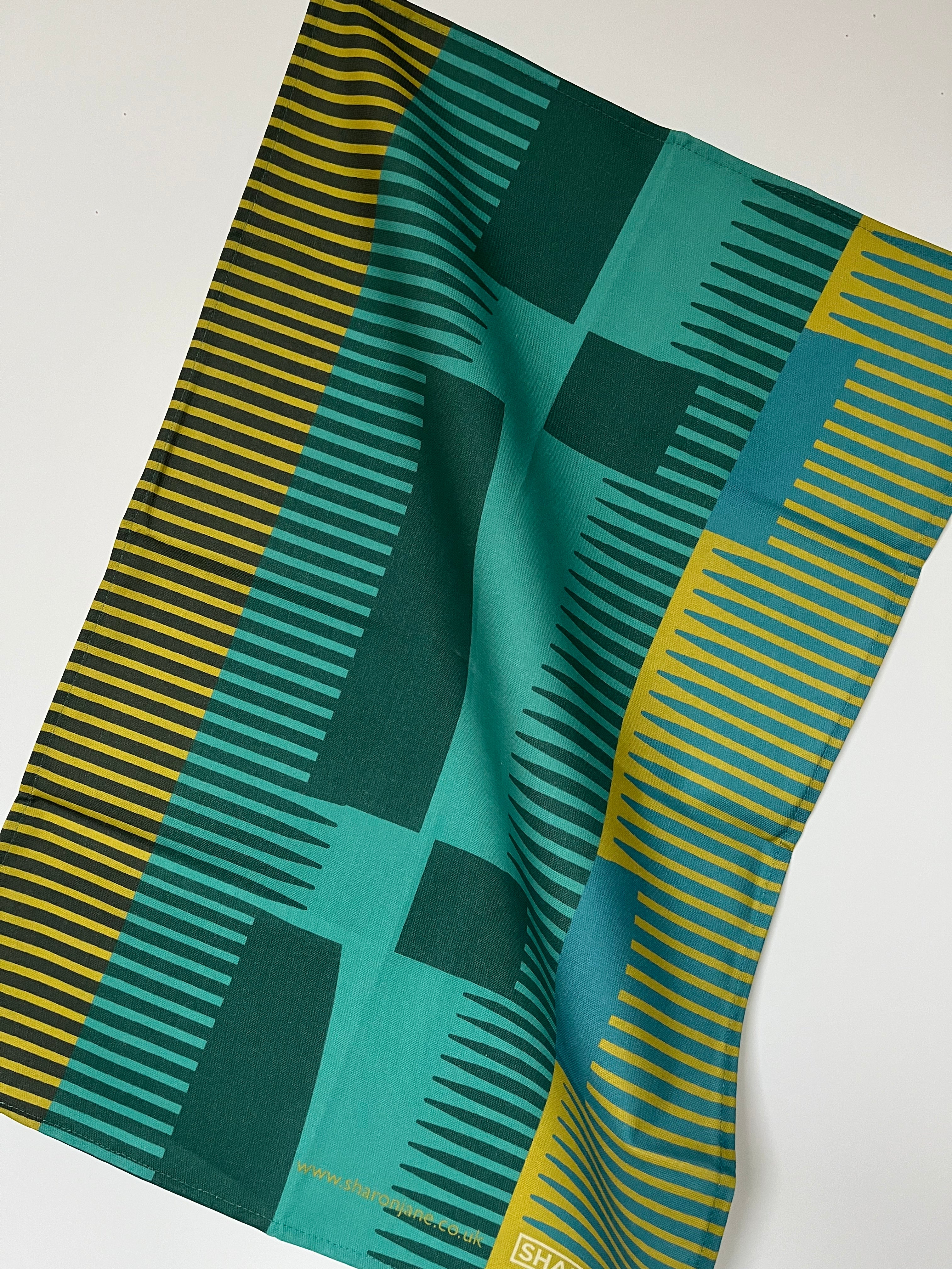 Combed Stripe Tea Towel - Turquoise + Teal