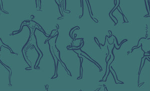 Dancers Wallpaper - Teal + Navy blue