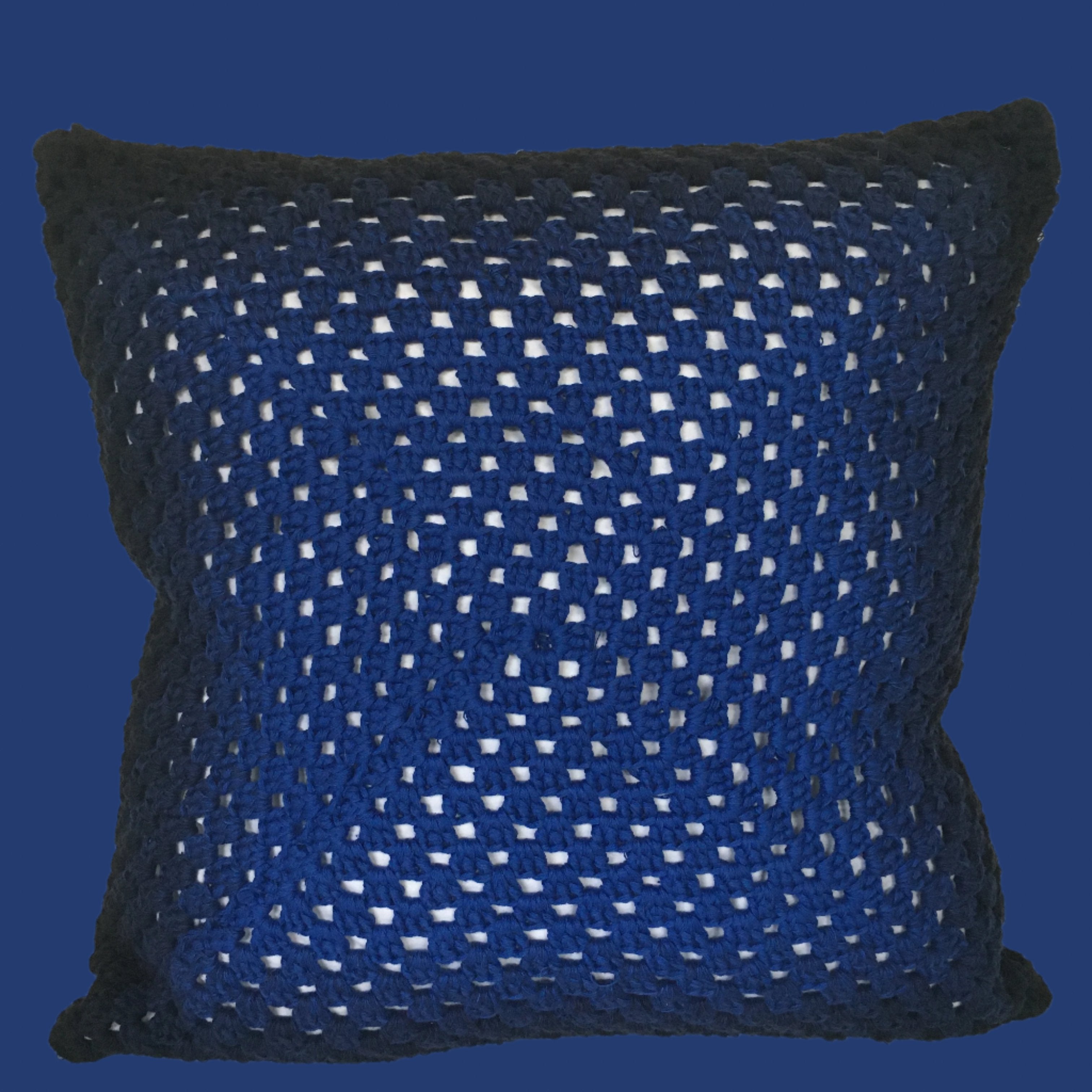 Hand Made Cotton Crocheted Cushion - Cobalt