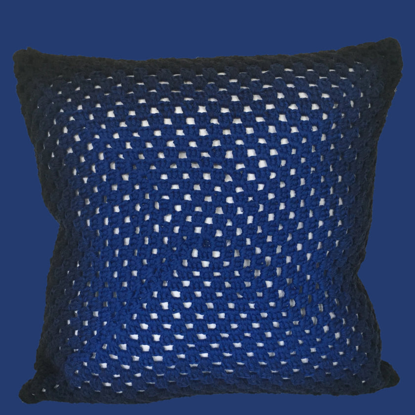 Hand Made Cotton Crocheted Cushion - Cobalt
