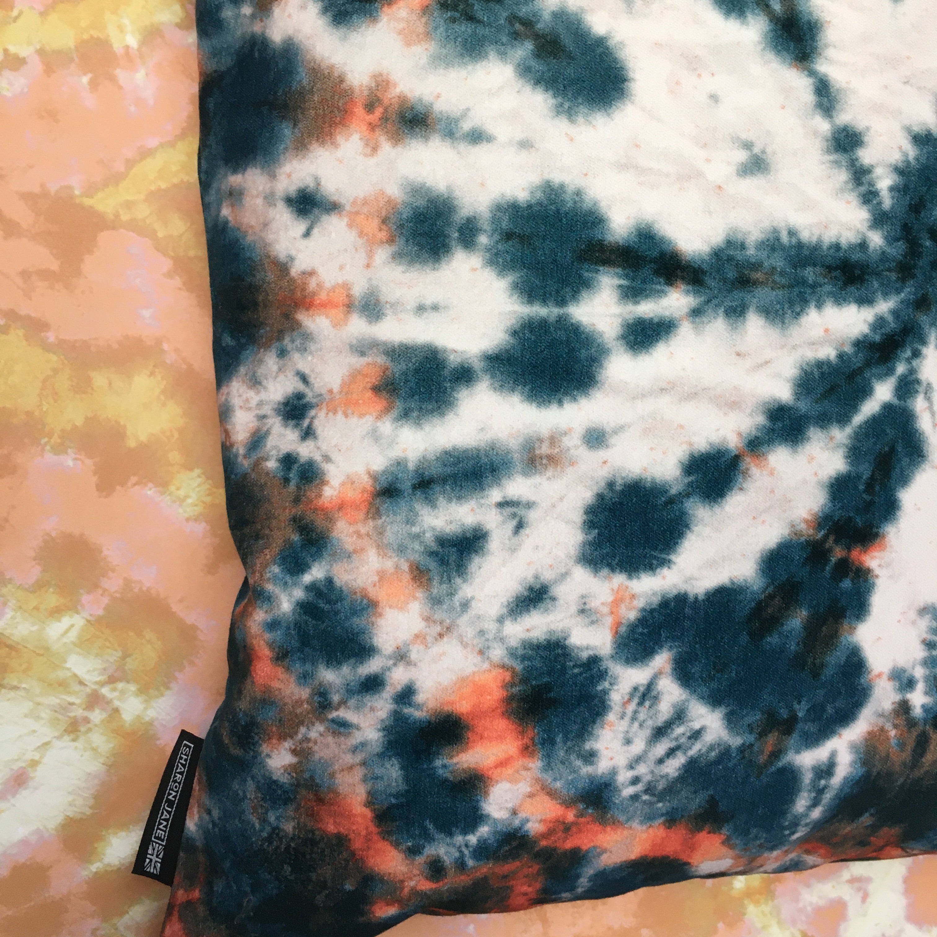Tie Dye Circle  Velvet Cushion - Petrol