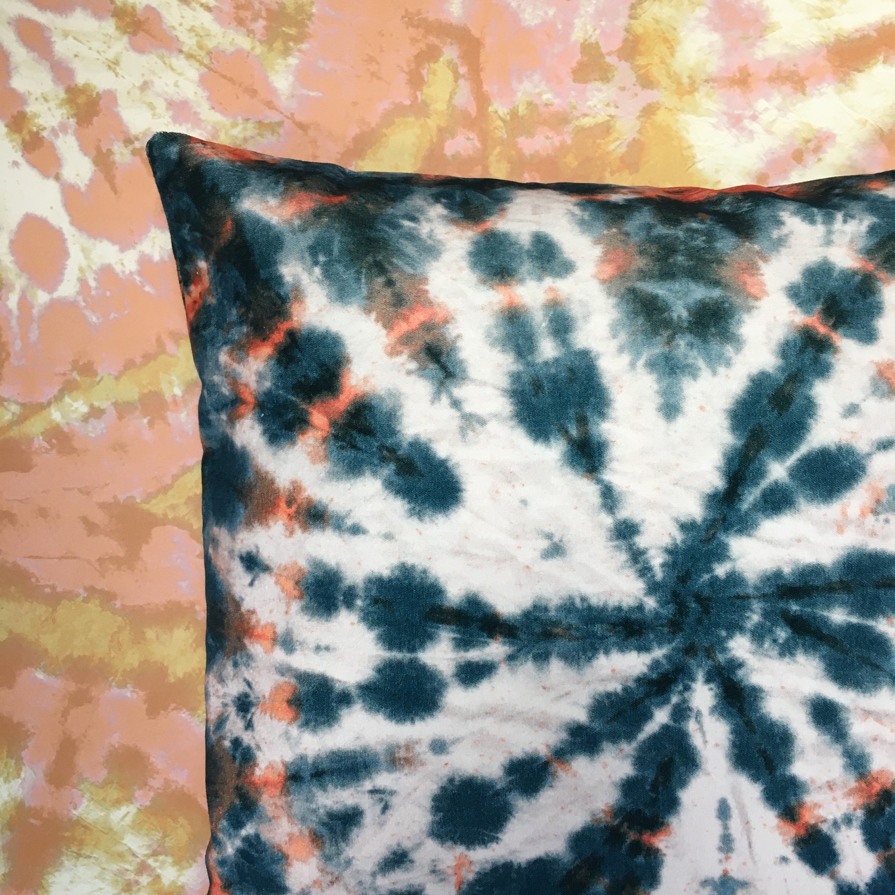 Tie Dye Circle  Velvet Cushion - Petrol