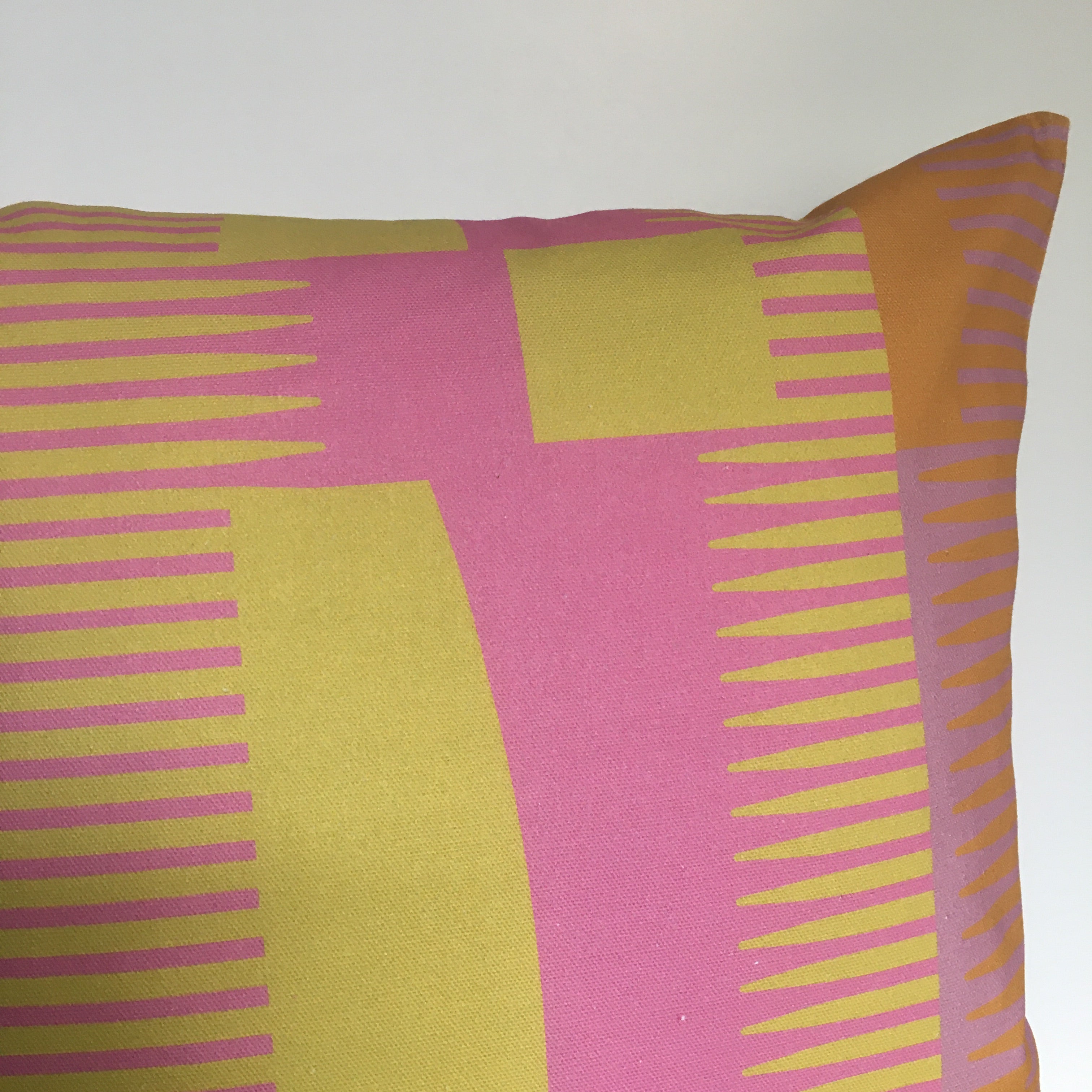 Square Combed Stripe Cushion - Yellow, Pink + Black