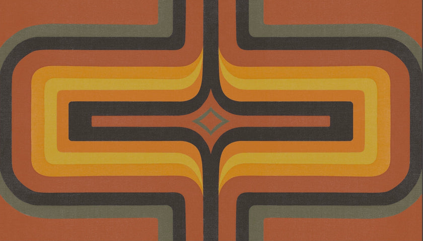 11 metres Lina - 70s Geometric wallpaper Terracotta  + Orange
