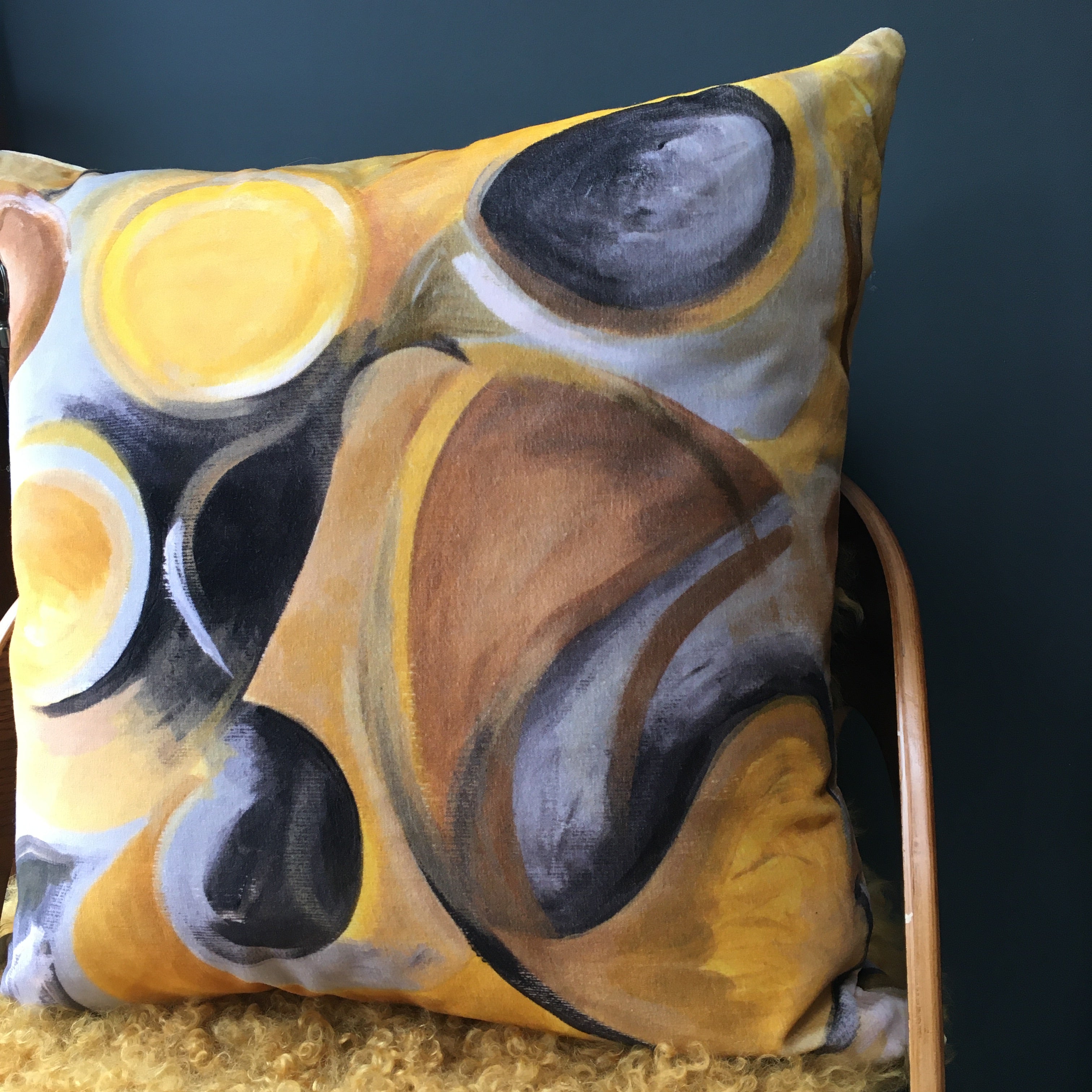 Strata Large Velvet Cushion - Yellow + Ochre