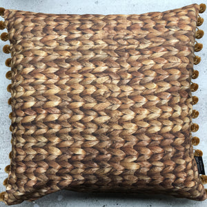 Water Hyacinth Print Cushion + Velvet Pom Poms