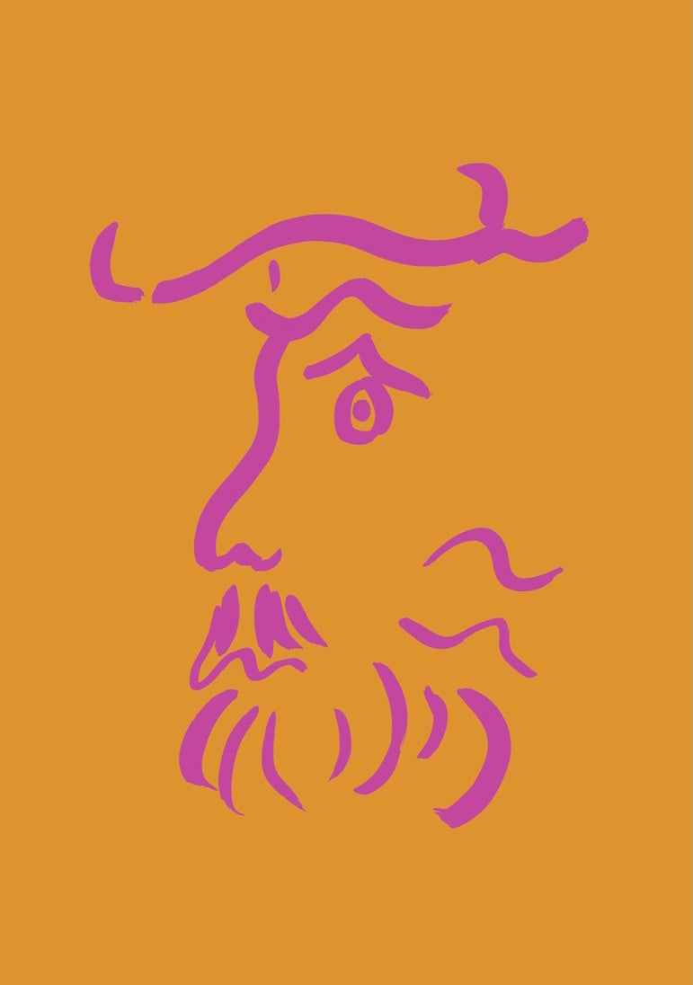 Face print no 4 - Marigold  + Bright pink