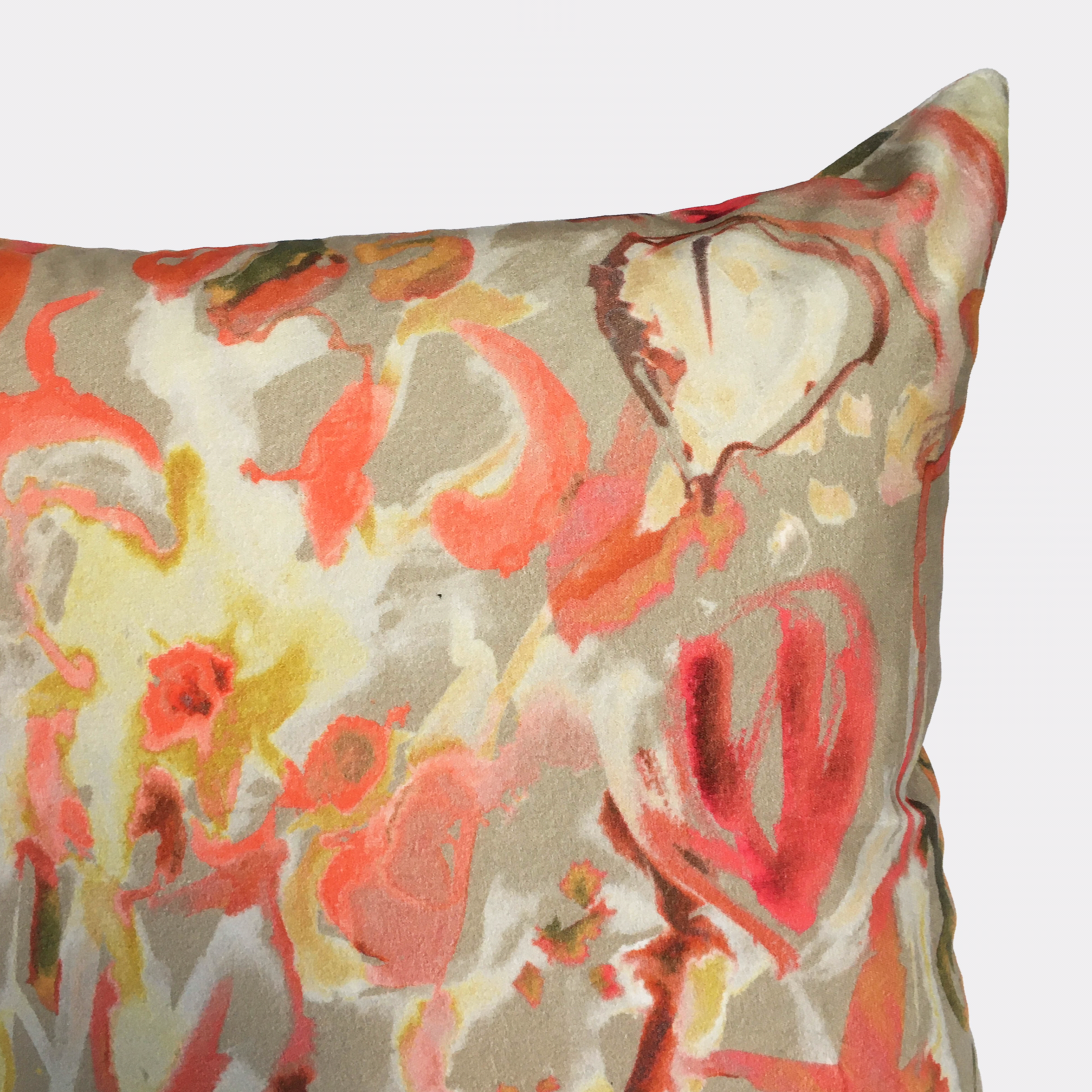 Abstract Floral Velvet Cushion - Vanilla