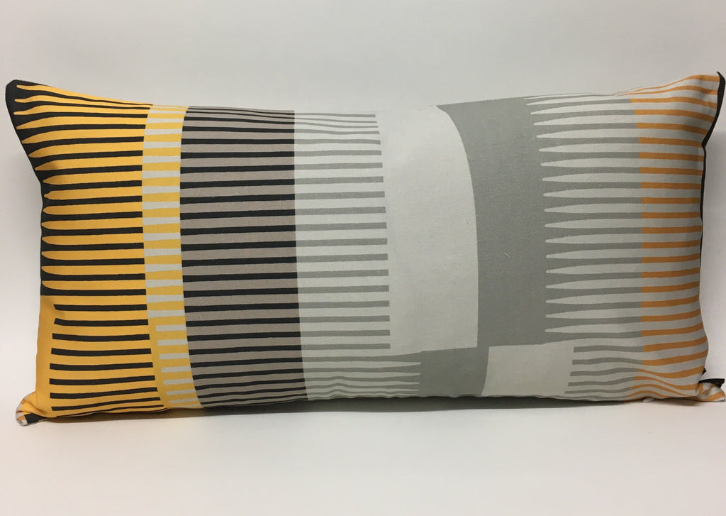 Combed Stripe Cushion - Grey, yellow + black