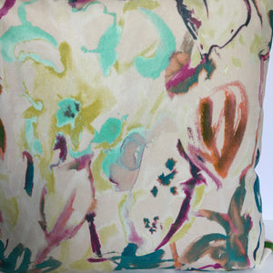 Abstract Floral Velvet Cushion - Off White