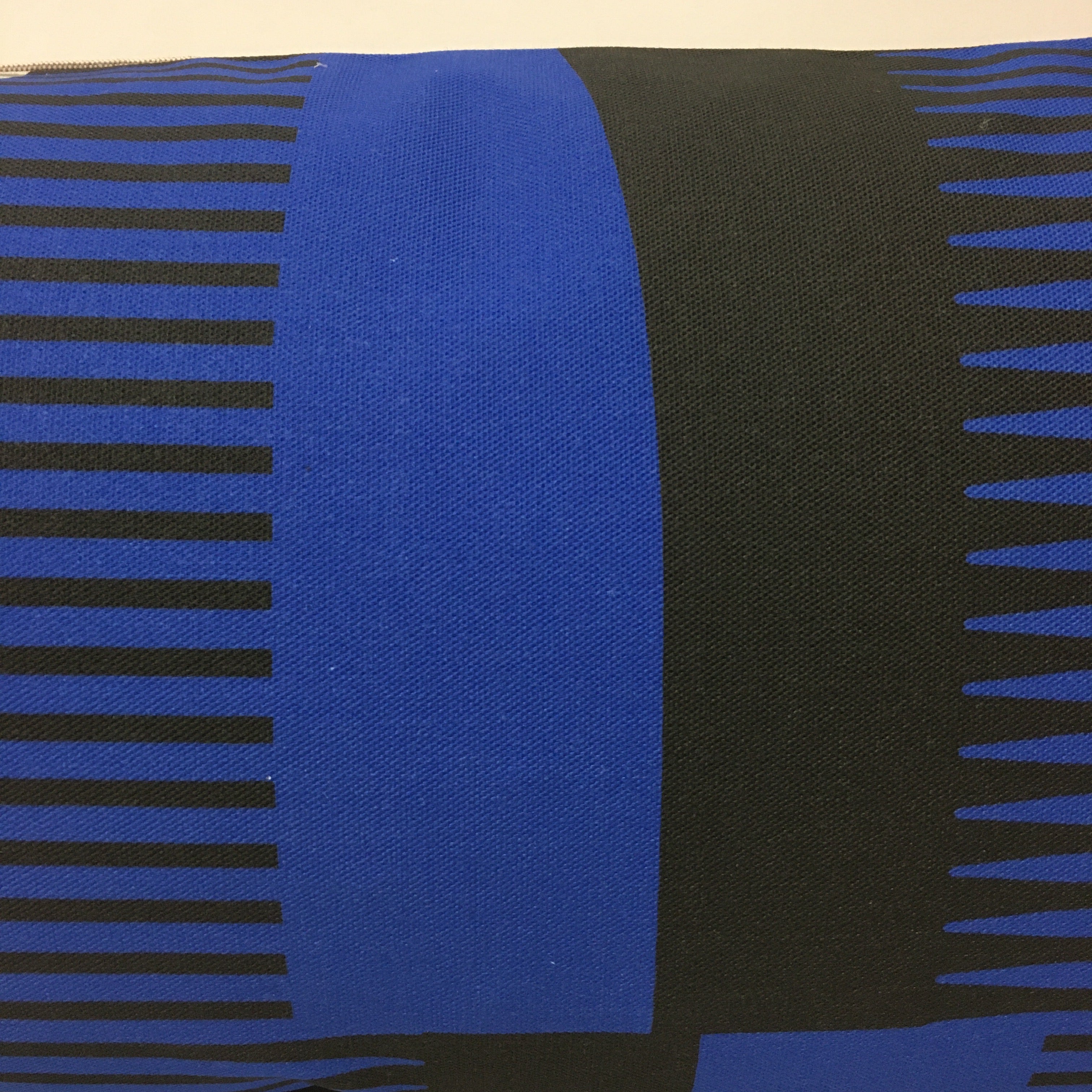 Combed Stripe Cushion - Cobalt, black + Aqua