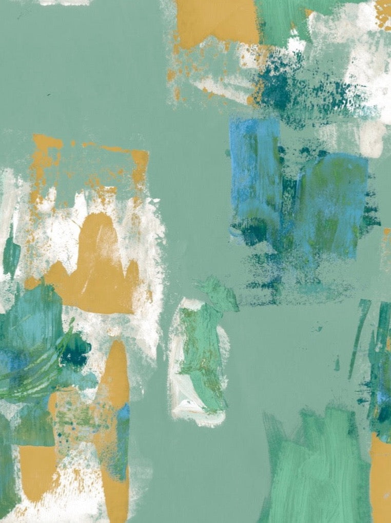 Abstract Painterly Wallpaper- Jade & Ochre