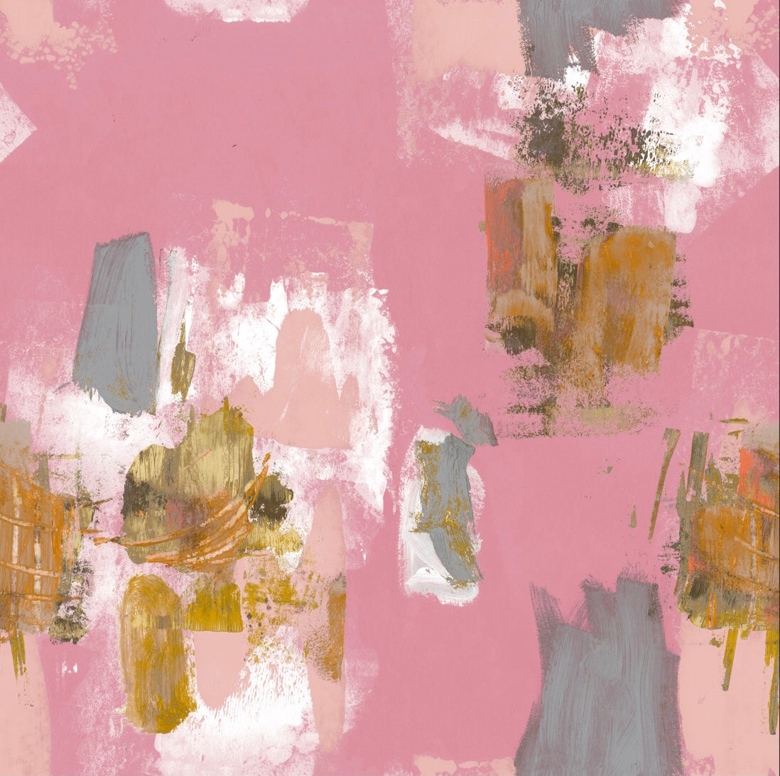 Abstract Painterly Wallpaper- Pink + Mustard