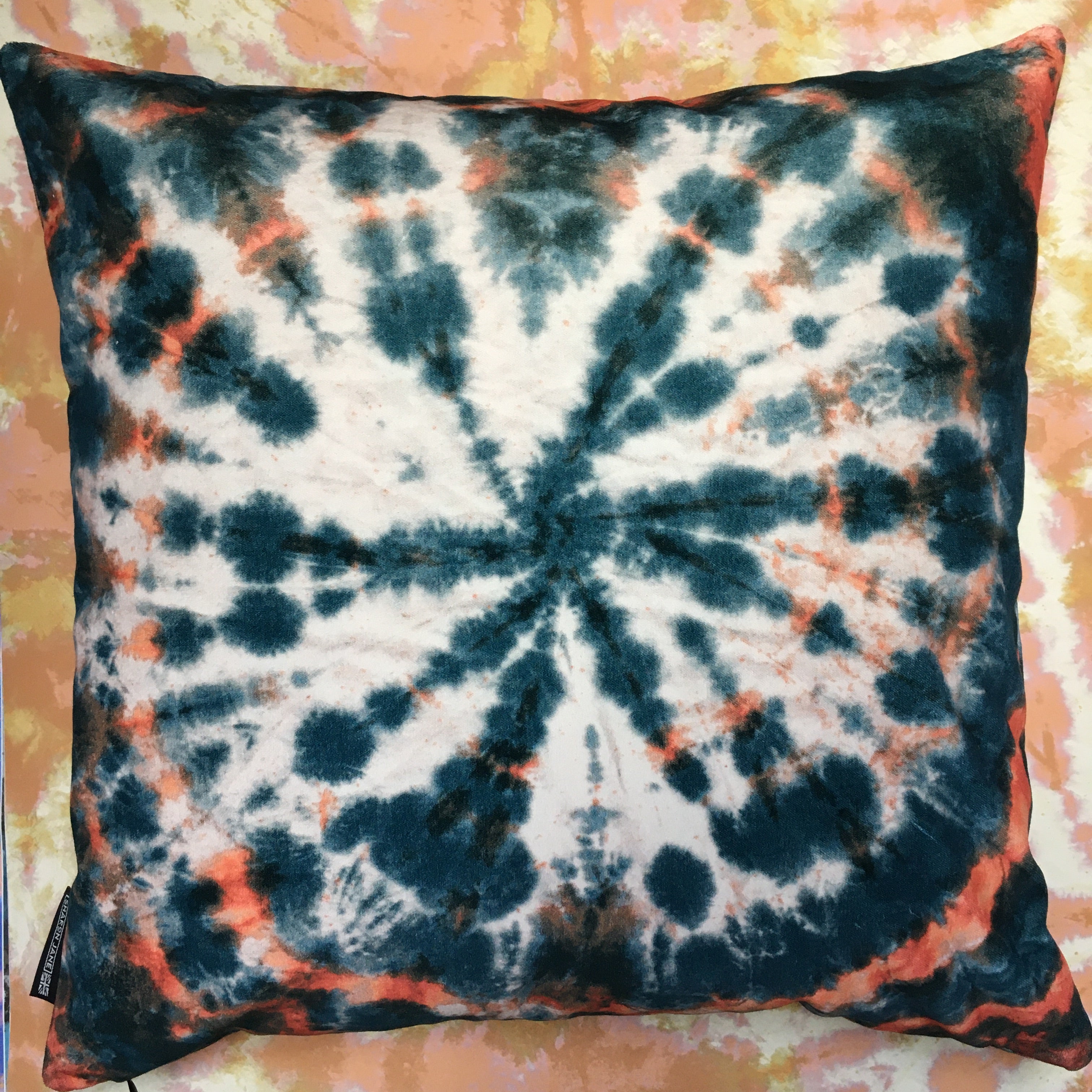 Tie dye Circle  Velvet Cushion - Petrol