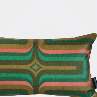 Retro Geometric Velvet Cushion - Olive