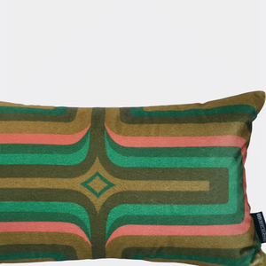 Retro Geometric Velvet Cushion - Olive