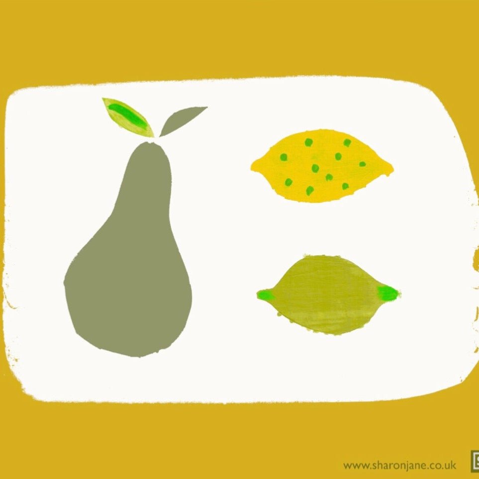 Pear, Lemon & Lime Tea Towel - Mustard