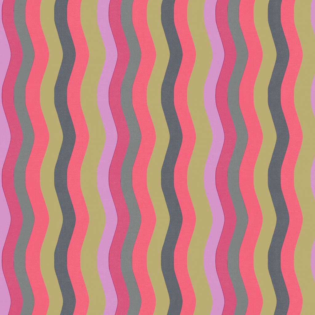 Wavy Stripe Wallpaper - Cerise, Lilac + Grey