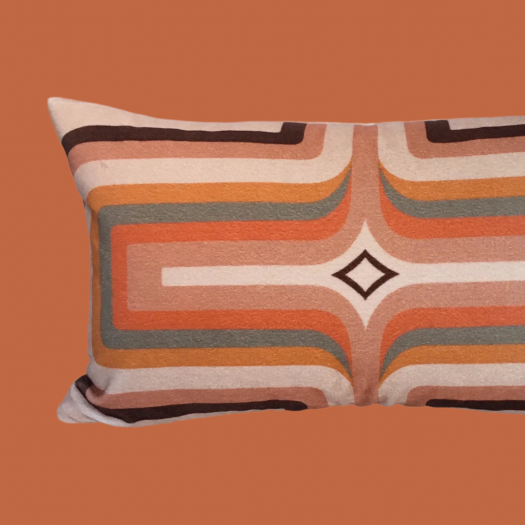 Retro Geometric Velvet Cushion - Coral + Blush