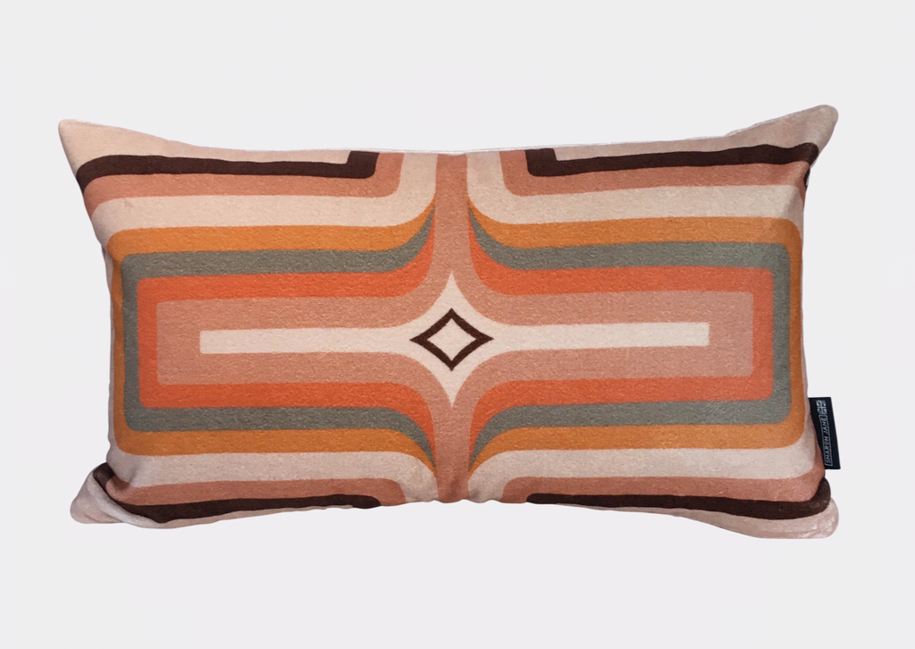 Retro Geometric Velvet Cushion - Coral + Blush
