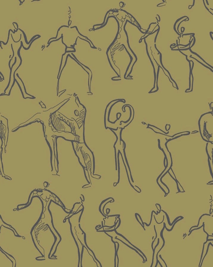 Dancers Wallpaper - Olive + Grey