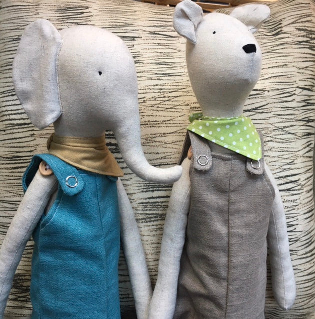 Hand Made Linen Soft Toy - Elephant.