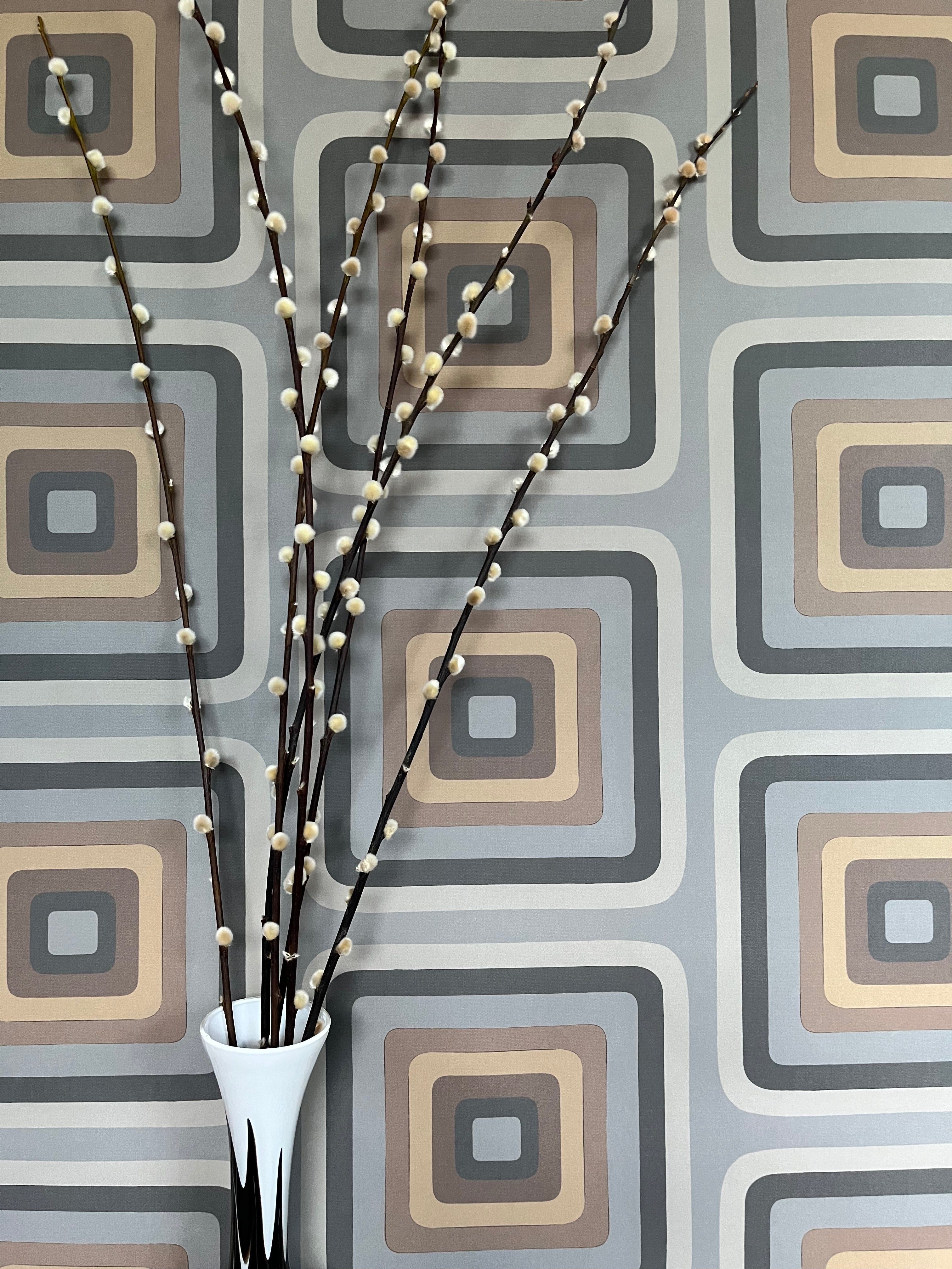 Retro Square Geometric wallpaper - Grey + Tan