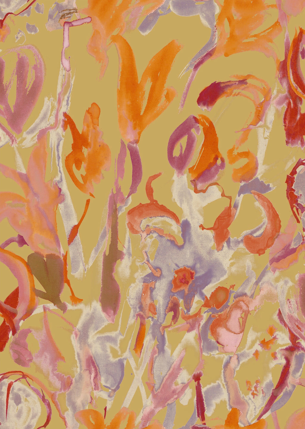 Abstract Watercolour Floral Wallpaper - Naples Yellow