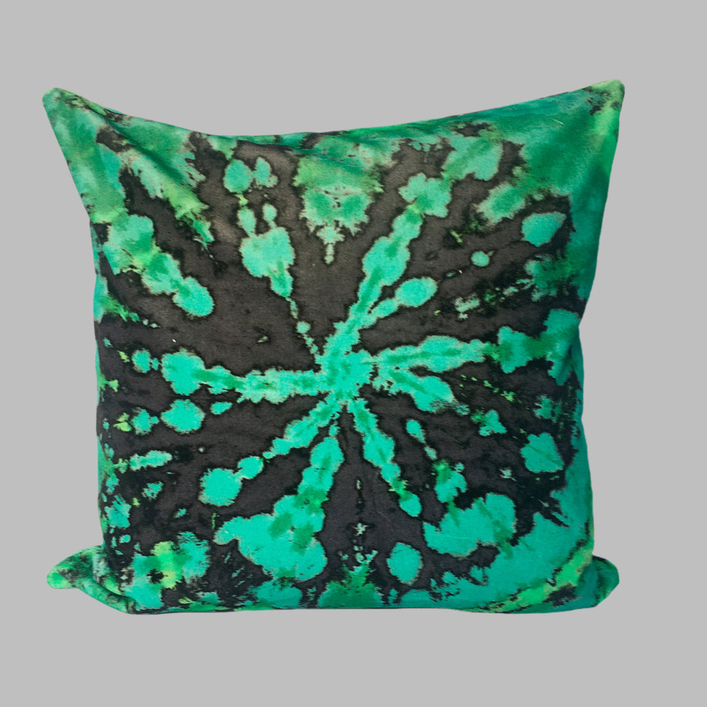 Tie Dye Circle  Velvet Cushion - Jade