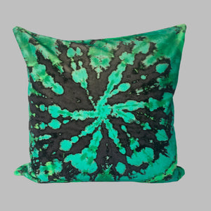Tie Dye Circle  Velvet Cushion - Jade