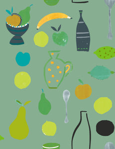 Naive Fruit Motif Wallpaper - Mint