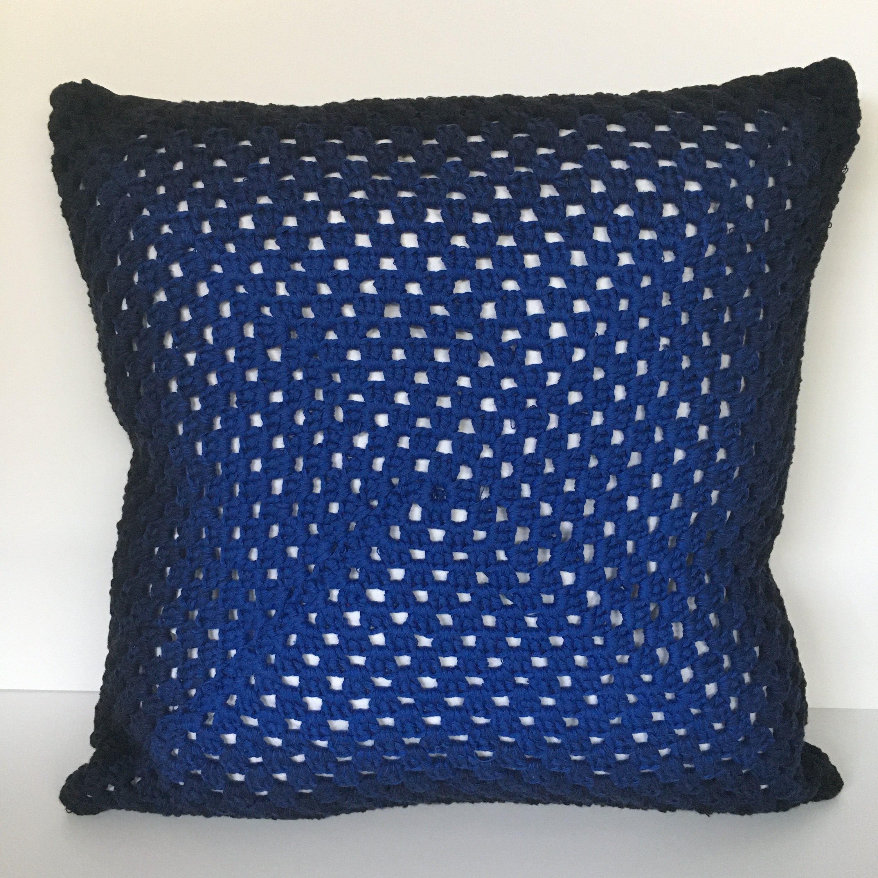 Hand Made Cotton Crocheted Cushion - Cobalt