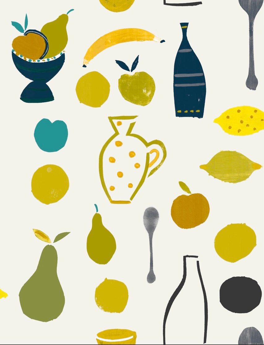 Naive Fruit Motif Wallpaper - Yellow Banana