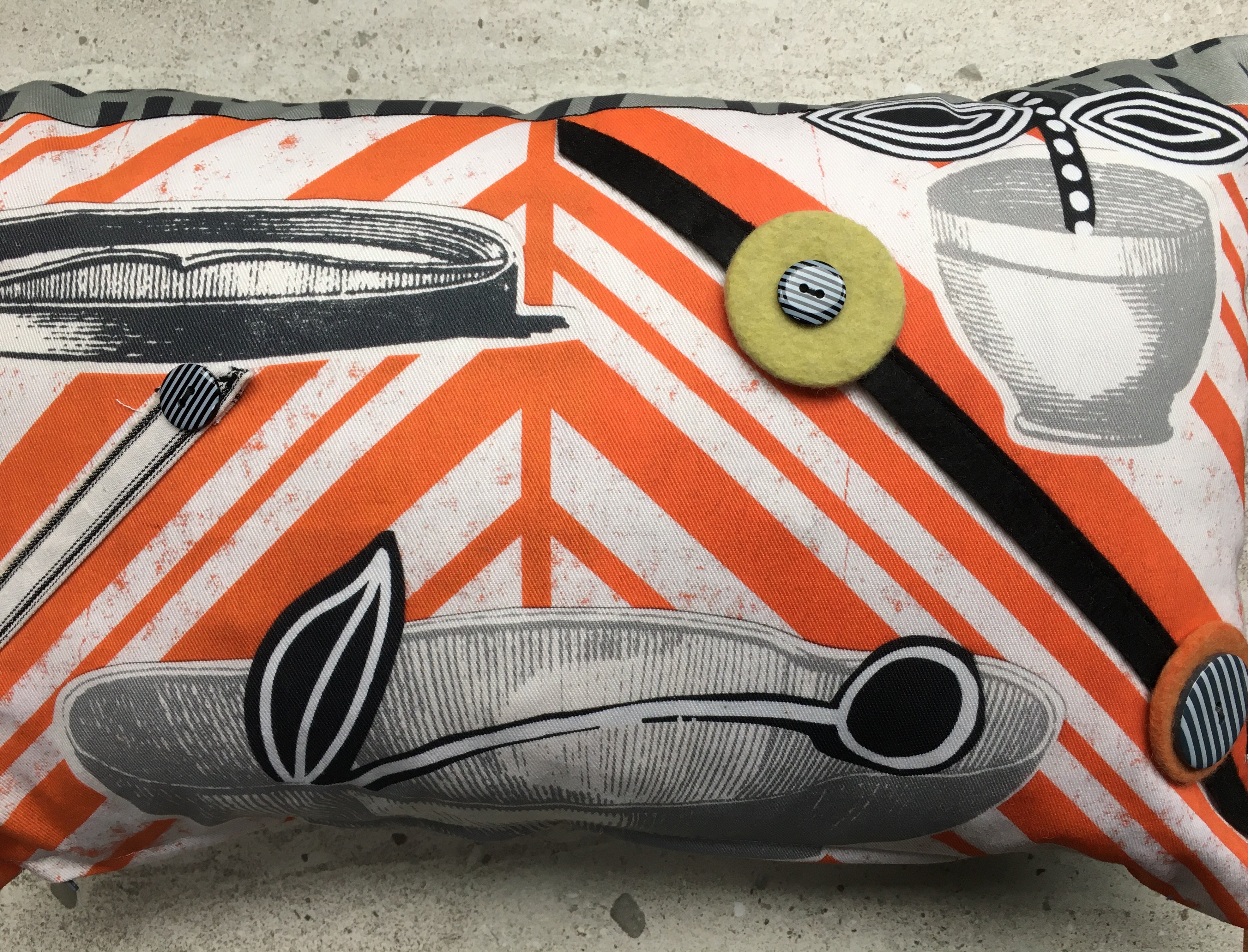 Appliquéd Chevron Orange + Black Cherry Cushion