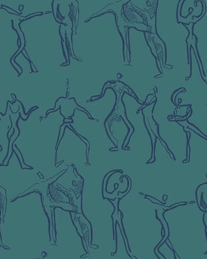Dancers Wallpaper - Teal + Navy blue