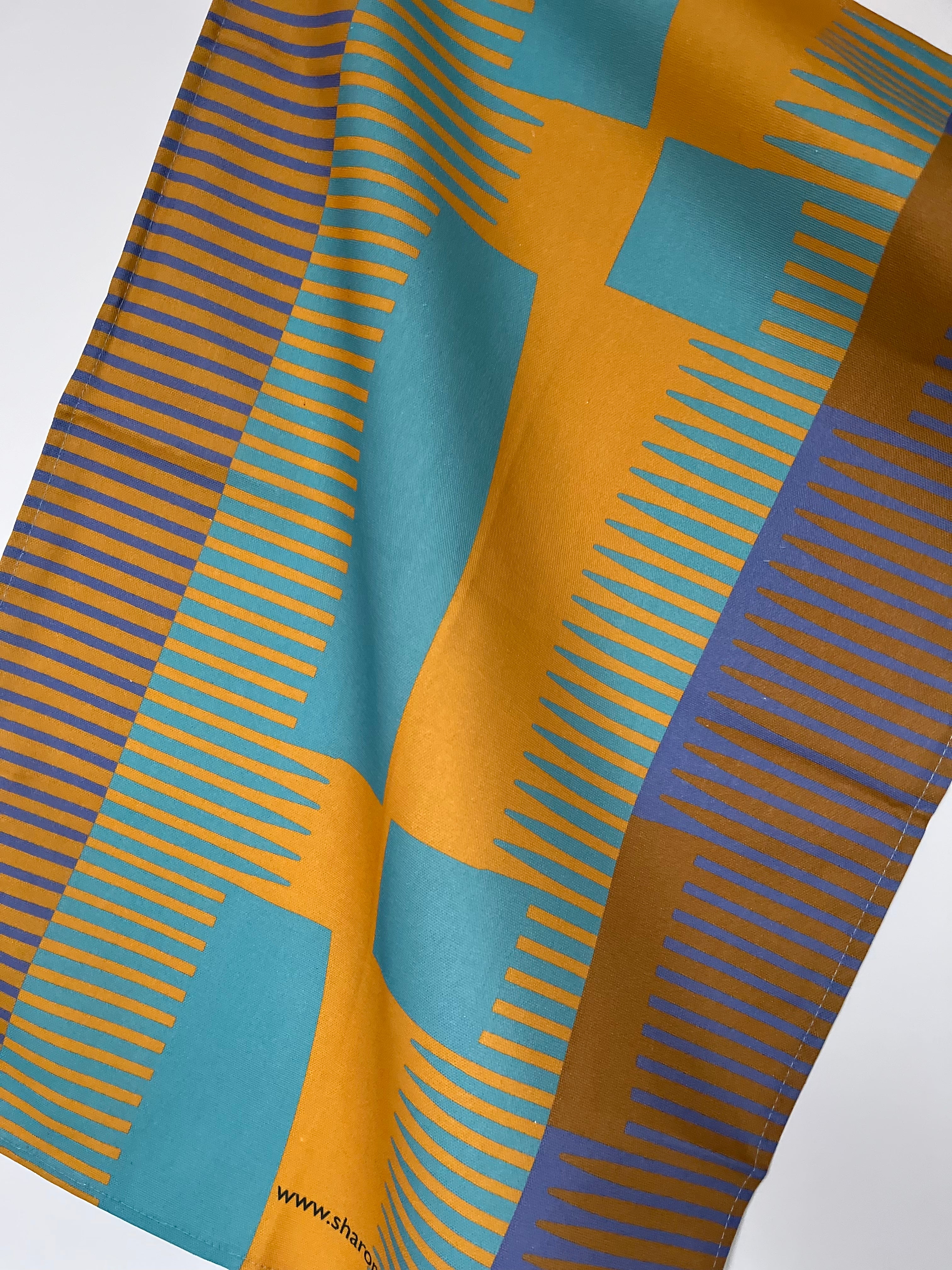 Combed Stripe Tea Towel - Orange + cobalt