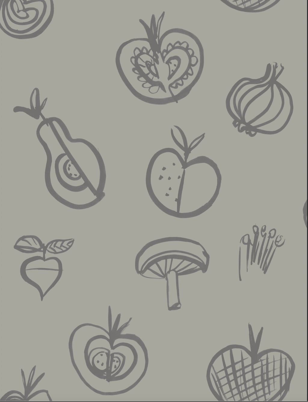 Fruit Motif Wallpaper - Grey - NEW