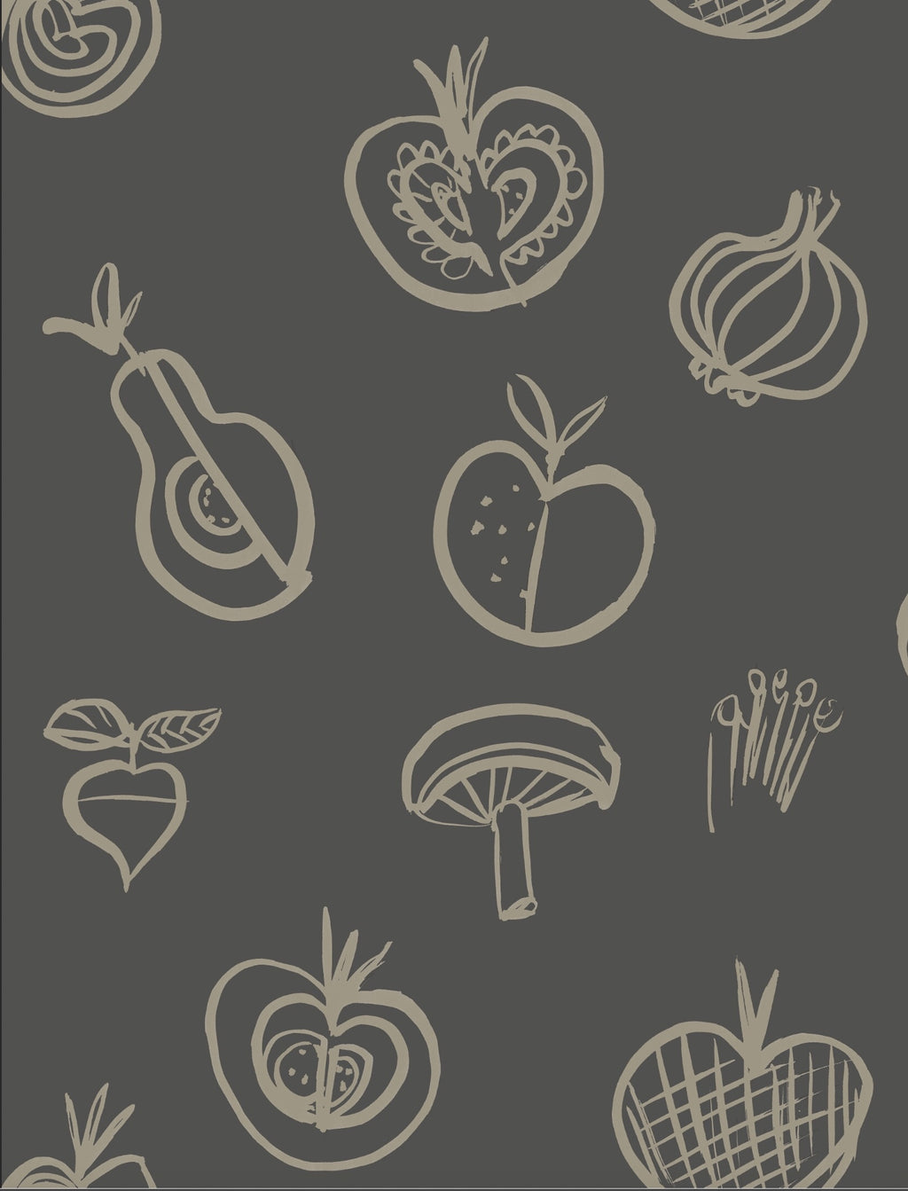 Fruit Motif Wallpaper - Pewter - NEW