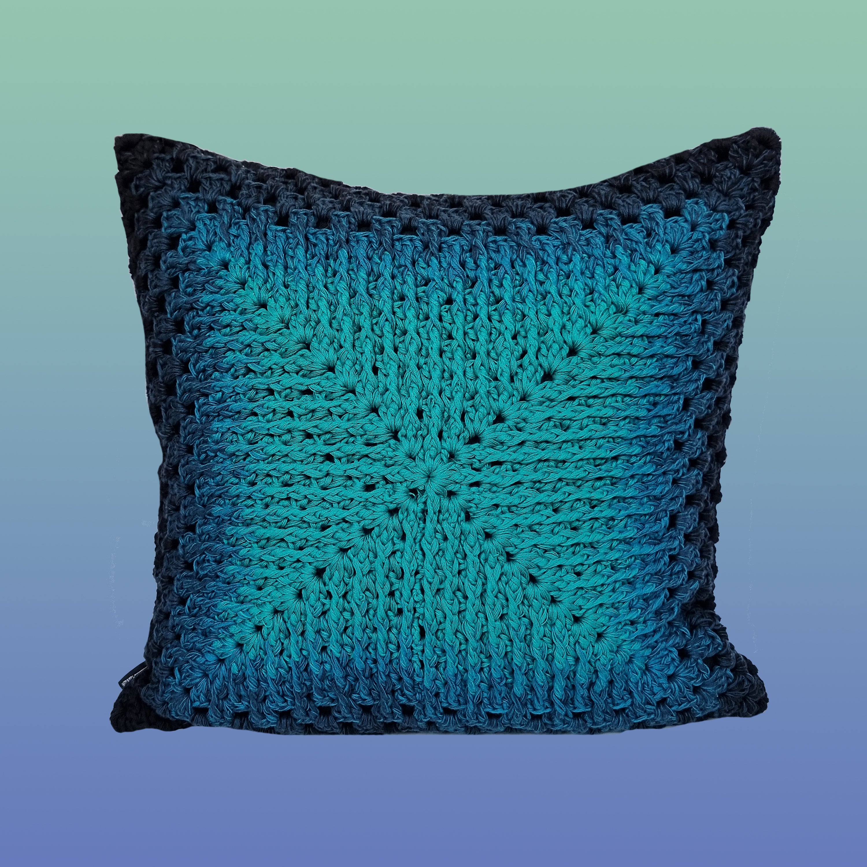 Tonal Crocheted Cushion - Blues