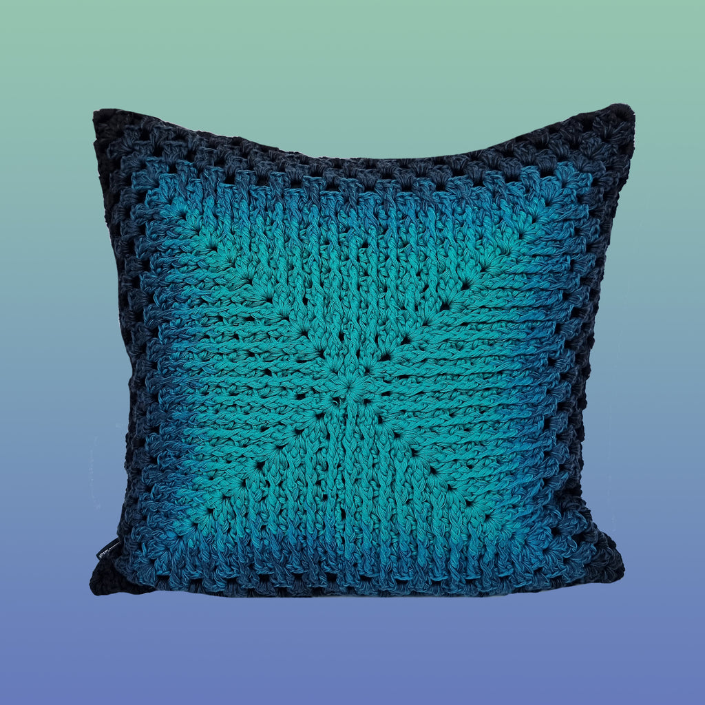 Tonal Crocheted Cushion - Blues