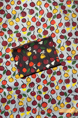 Cherries Tea Towel - Grey / Bitter Chocolate