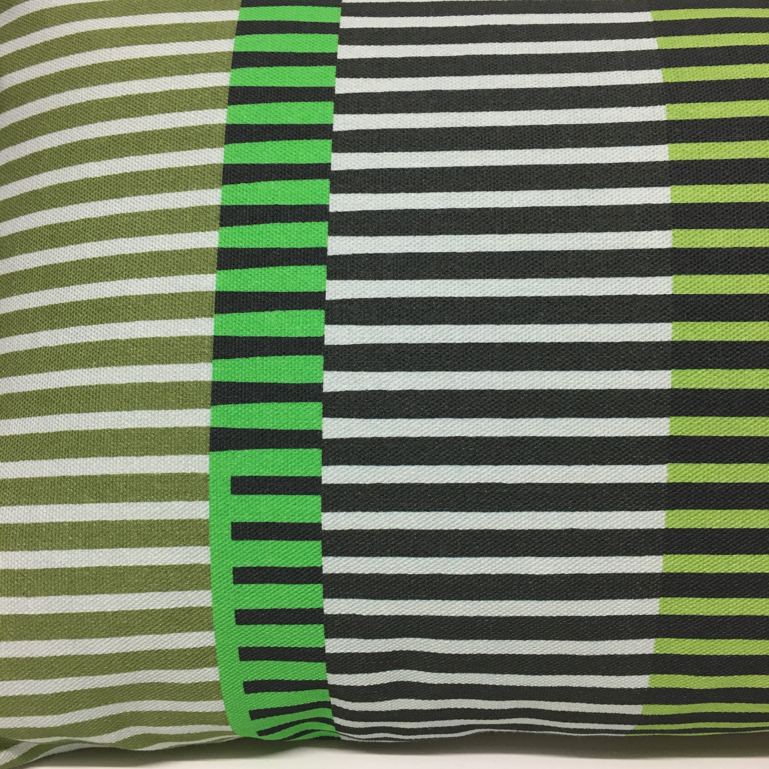 Combed Stripe Cushion - Pea green, black + grey