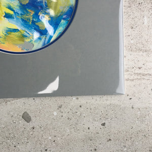 Expressive Abstract Circular Print Blue + Grey Mount