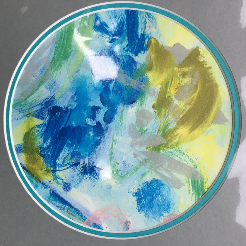 Expressive Abstract Circular Print Turquoise + Grey Mount