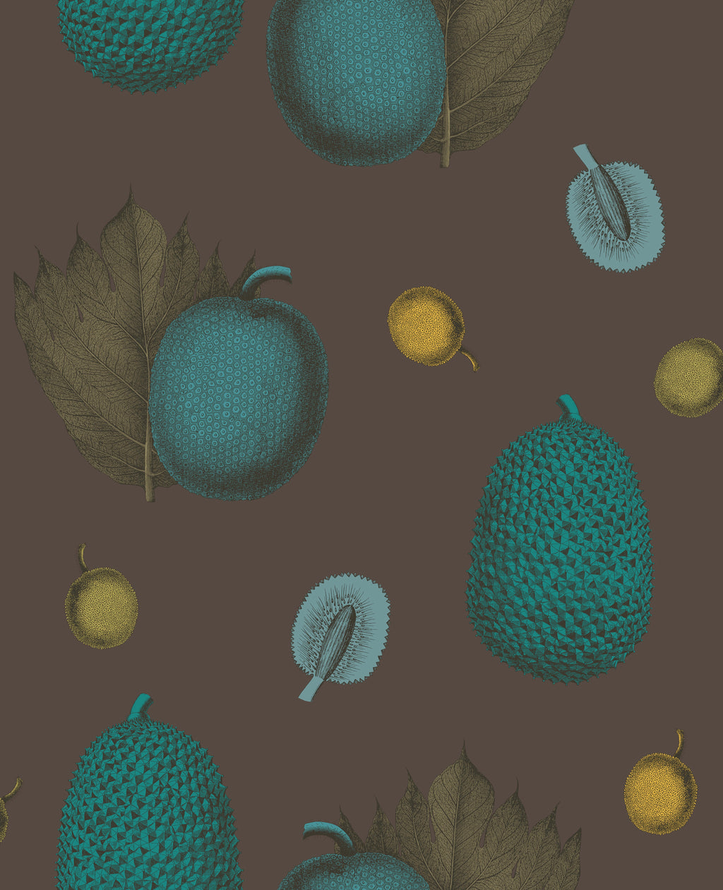 Tropical Fruit Wallpaper - Brown + Turquoise